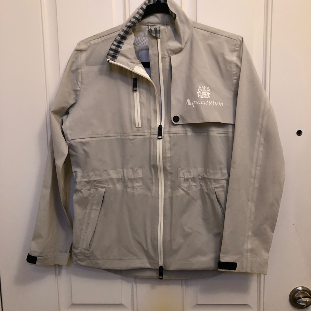 Aquascutum London Windbreaker Jacket zip coat Tan Khaki Women designer S Small